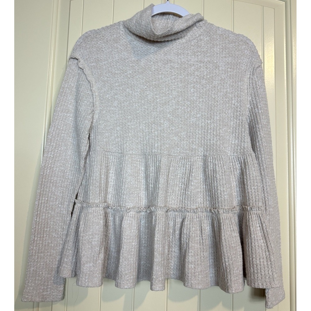 Eri + Ali Anthropologie cream Boho Soft Waffle Knit Sweater Top oversized sz XS